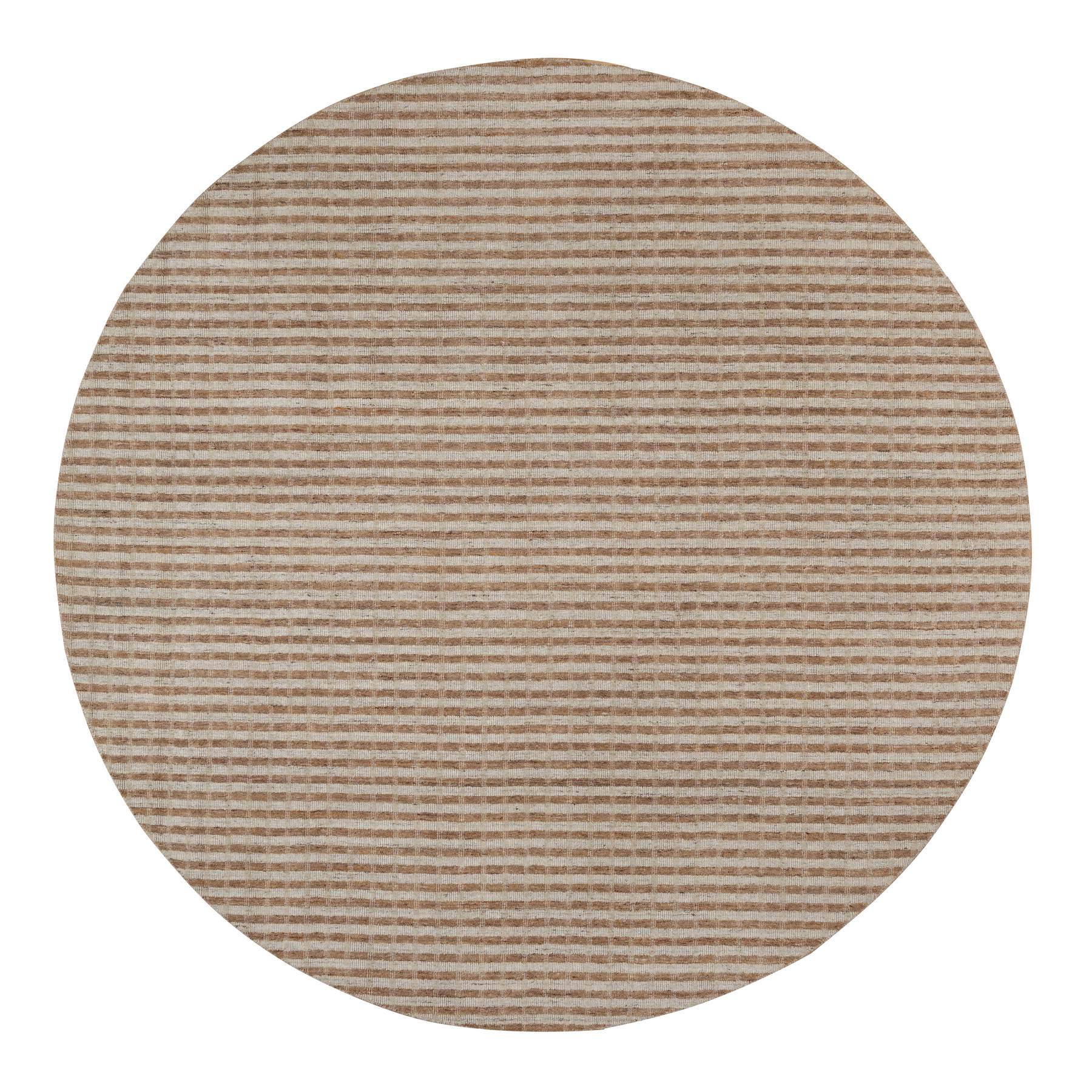 10'x10' Tan and Beaver Brown, Stripes Design with Salt and Pepper Effect, Undyed Natural Wool, Hand Loomed, Round, Oriental Rug 
